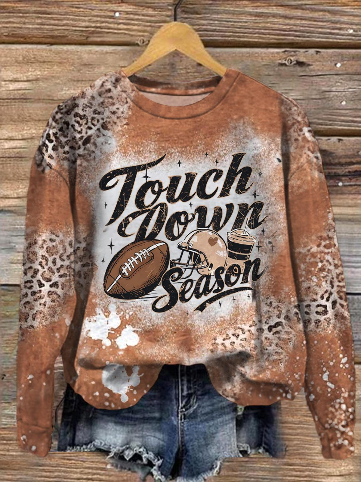 Football Season Retro Round Neck Long Sleeve Top