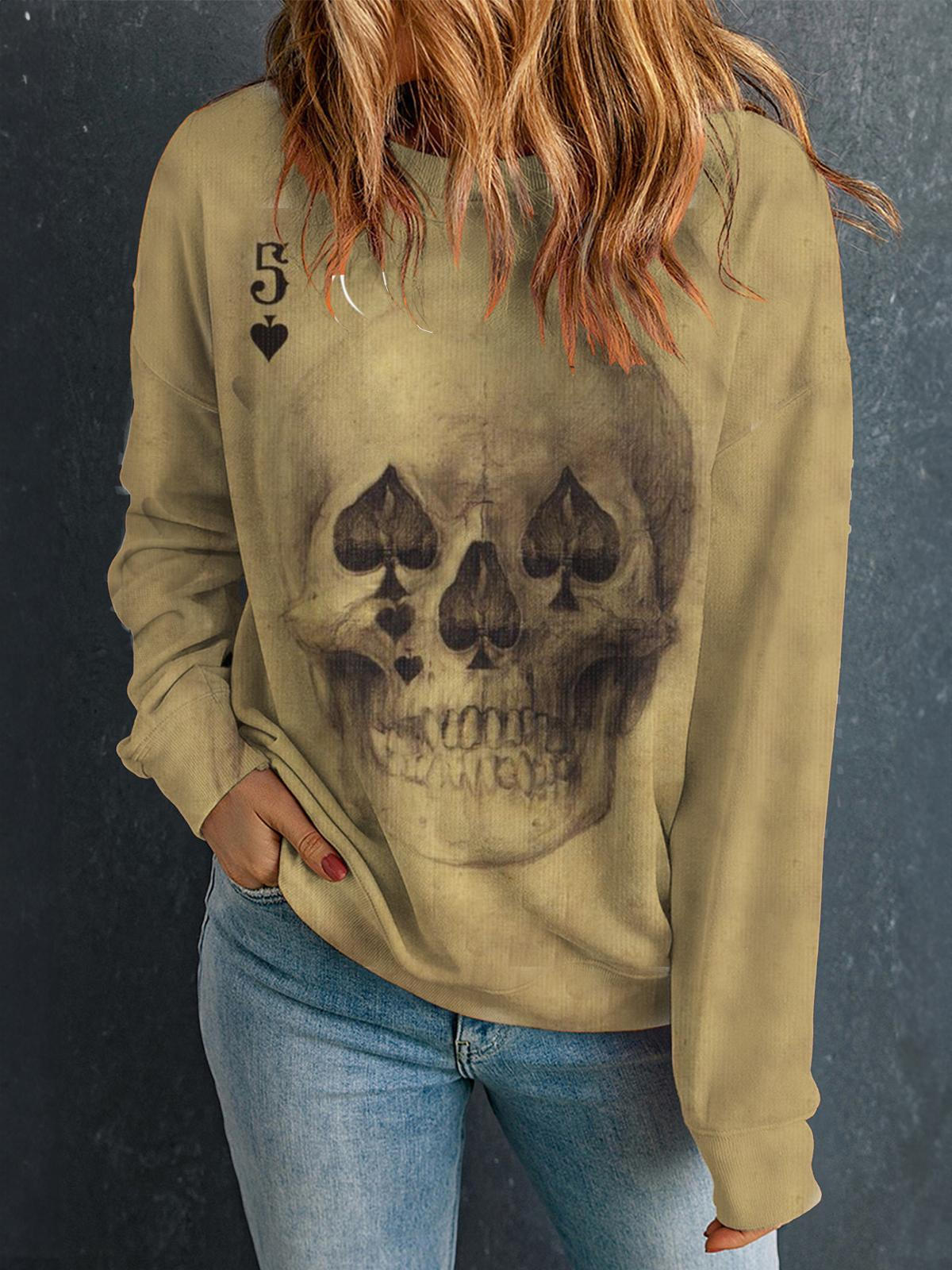 Women's Retro Skull Print Long Sleeve Top