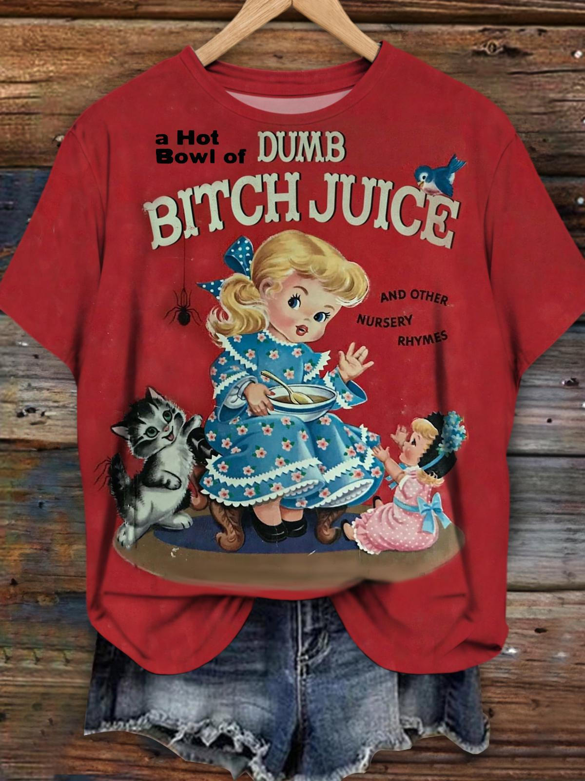 Bitch Juice Girls Retro Print Short Sleeve T-Shirt