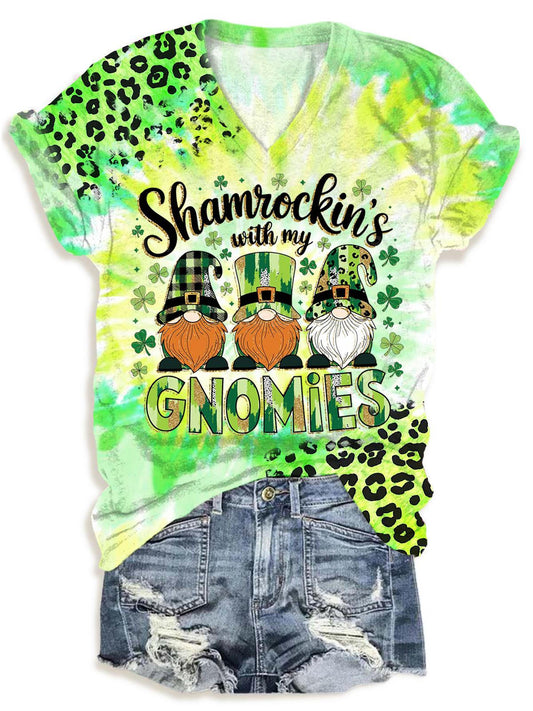 Shamrockin With My Gnomies St Patrick Day V Neck T-Shirt