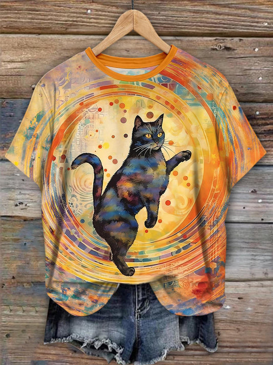 Cat Abstract Art Crew Neck T-shirt