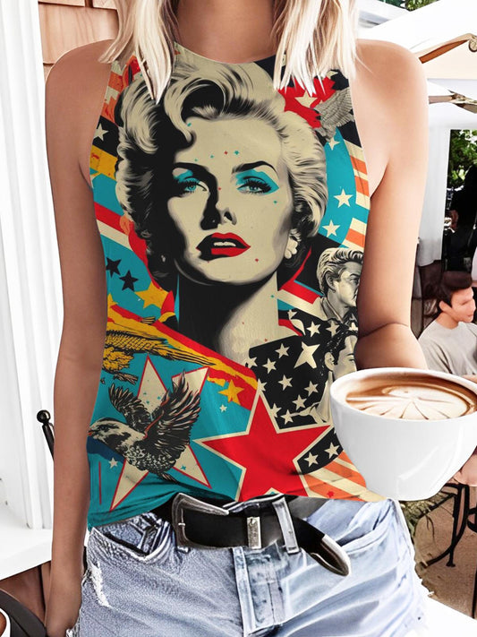Vintage Portrait Poster Print Casual Sleeveless Top