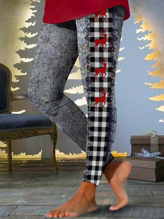 Women's Christmas Plaid Elk Print Leggings