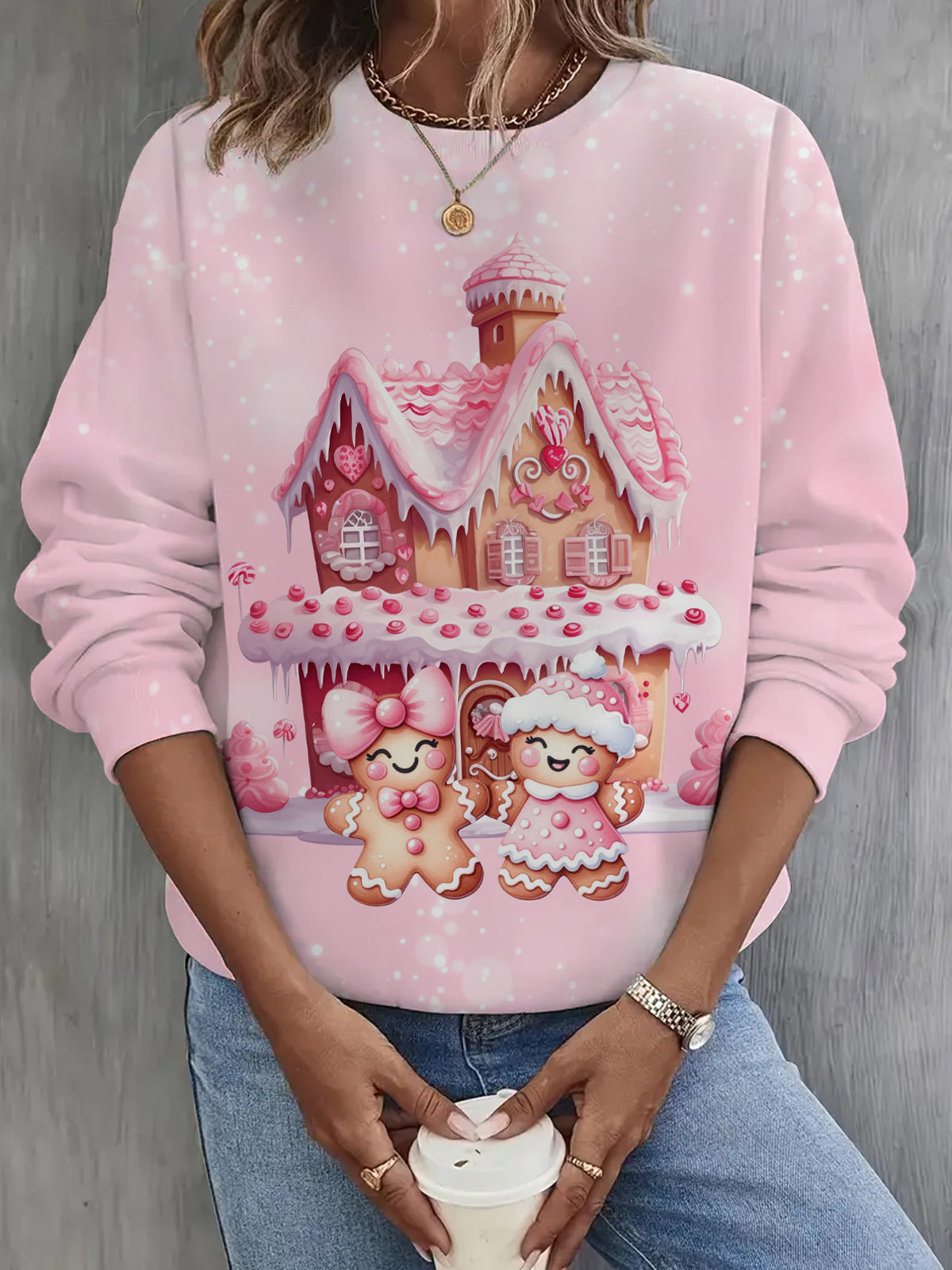 Cute Christmas Gingerbread Long Sleeve Casual Top