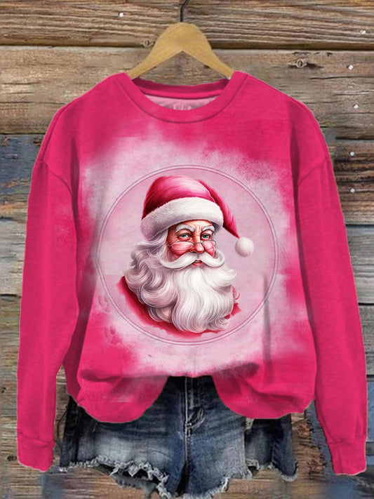 Women's Santa Print Long Sleeve Top