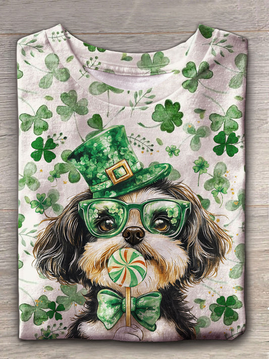 Cute Shih Tzu Dog St Patricks Day Crew Neck T-shirt