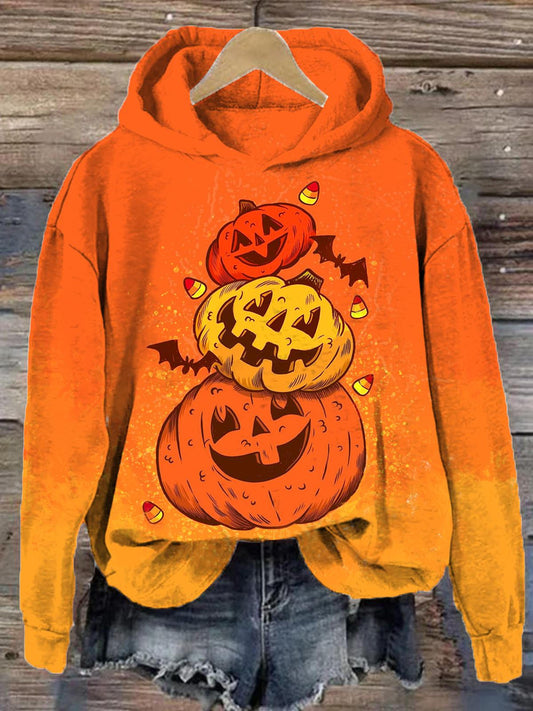 Women's Halloween Pumpkin Long Sleeve Printed Hoodie