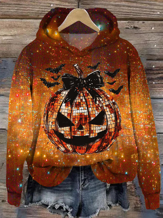 Women's Halloween Pumpkin Bow Star Print Long Sleeve Top