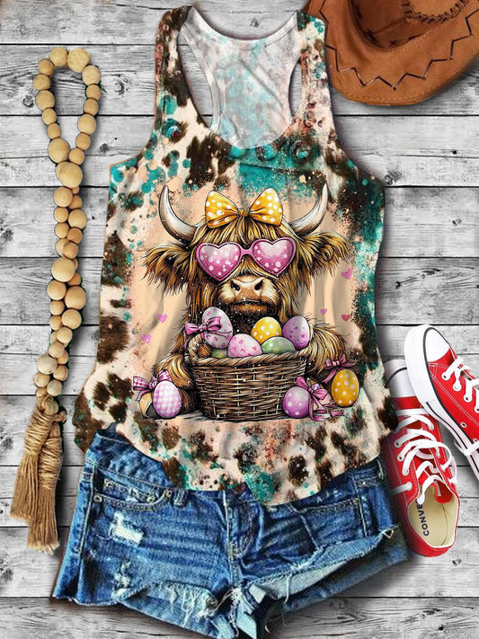 Easter Day Cute Cow Western Vintage Vacation Print Vest