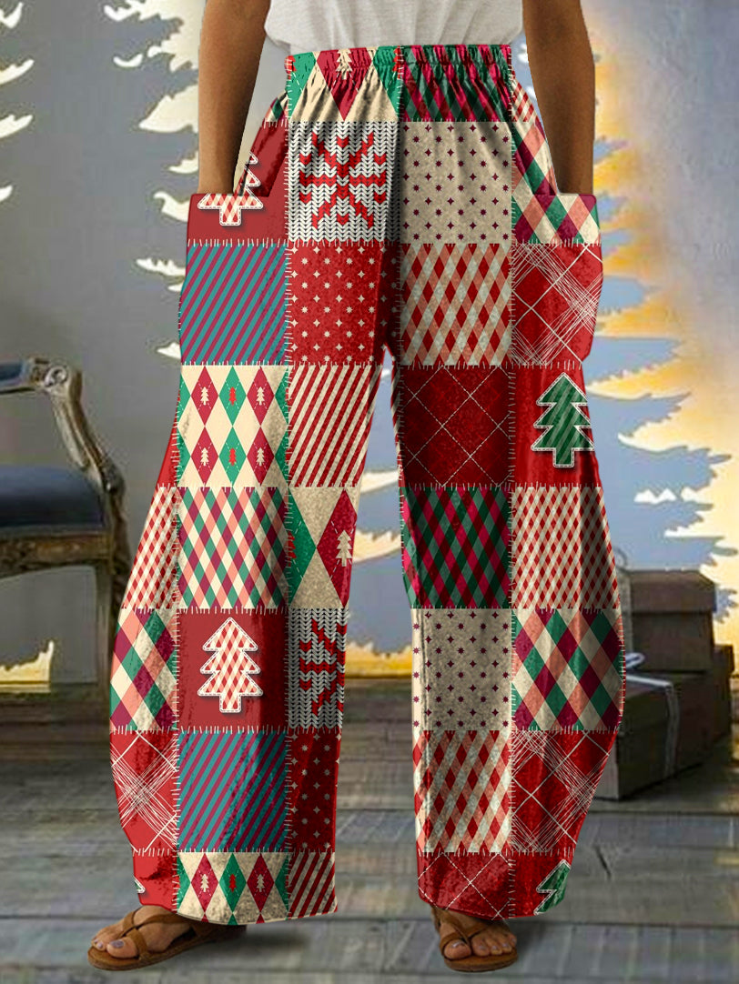 Women's Christmas Patchwork Print Casual Pants