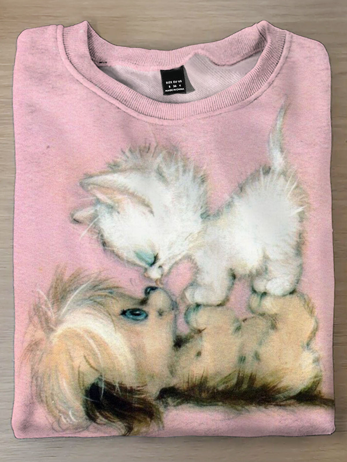 Women's Cute Puppy and Cat Print Long Sleeve Top