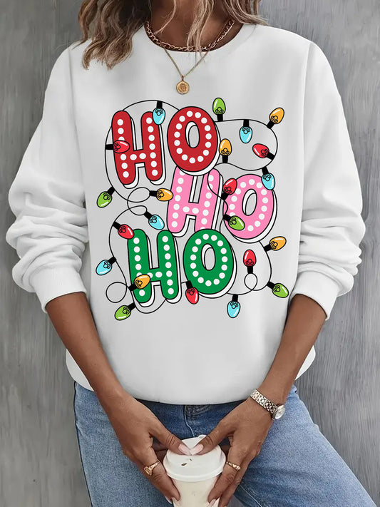 Ho Ho Ho Christmas Lights Long Sleeve Casual Top