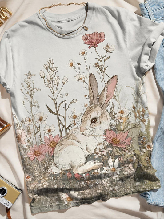 Easter Bunny Flowers Crew Neck T-shirt