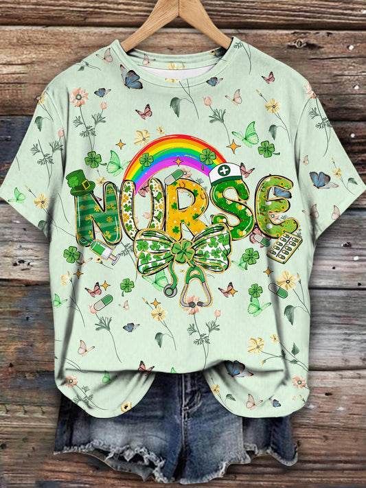 St. Patrick Day Nurse Rainbow Spring Summer Leisure Vacation Print T-shirt