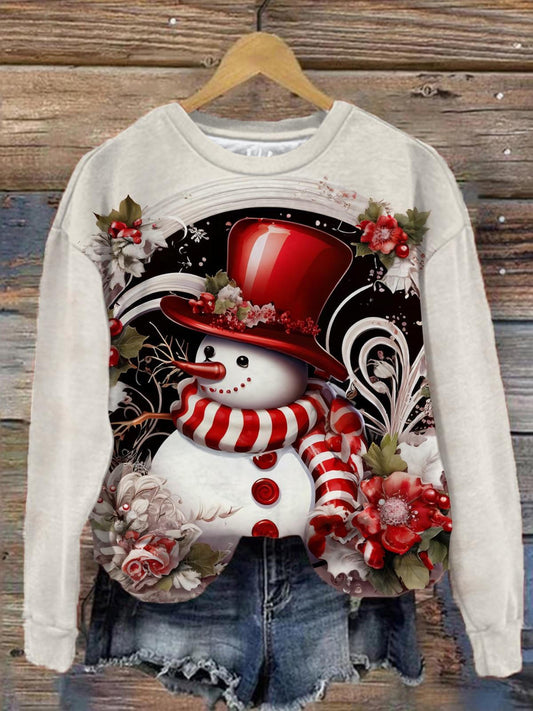 Women's Winter Rose Snowman Print Top