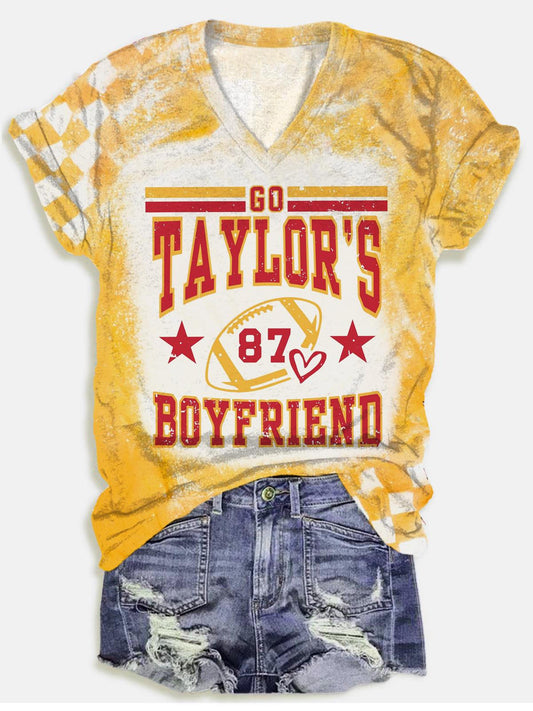 Go Taylor's Boyfriend Funny Football Party V-Neck T-Shirt