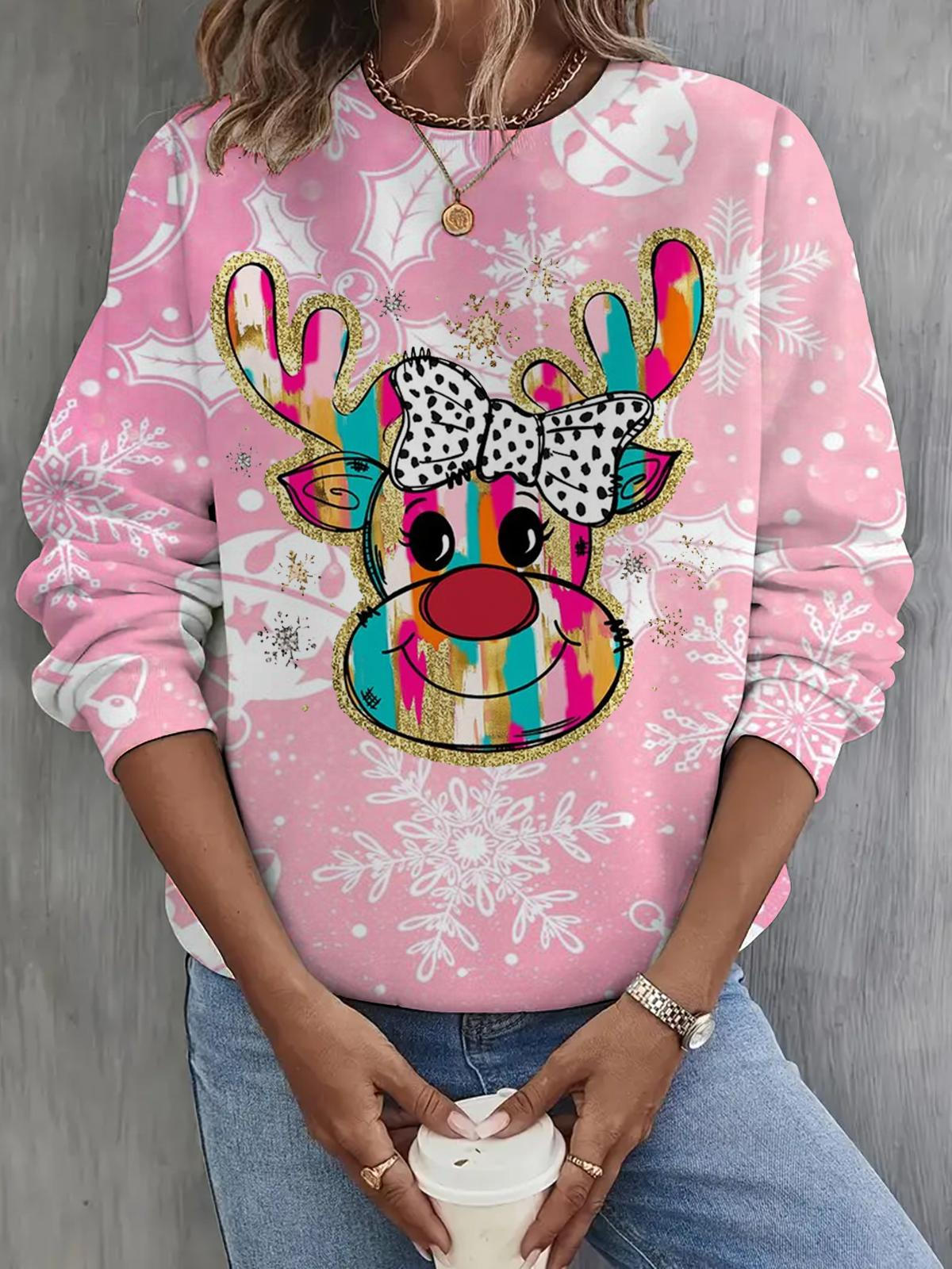 Cute Elk For Christmas Long Sleeve Casual Top