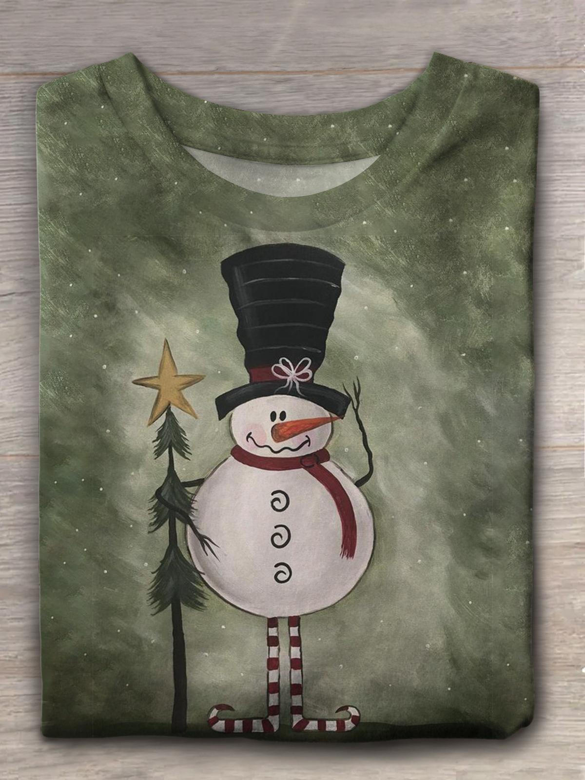 Vintage Christmas Snowman Crew Neck T-shirt