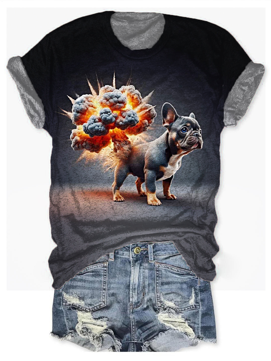 Cute Explosion Puppy Crew Neck T-shirt