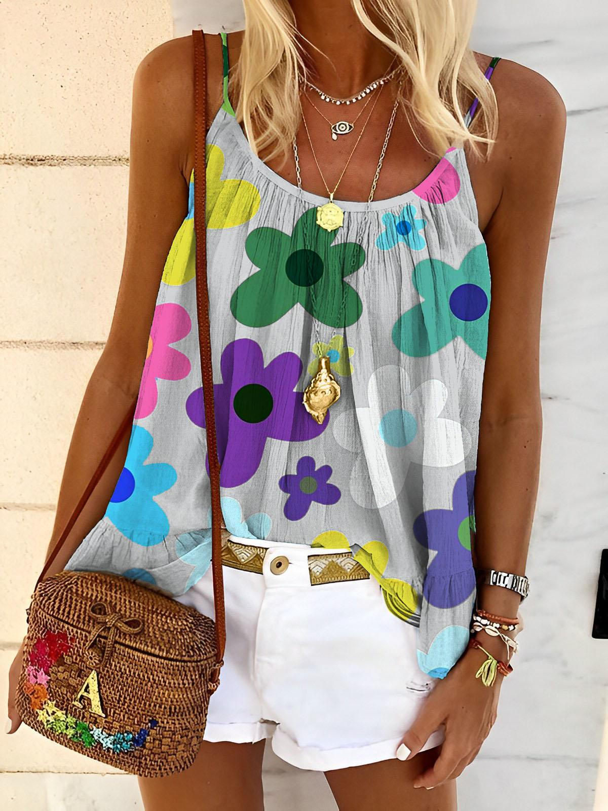 Daisy Flower Simple Floral Print Tank Top