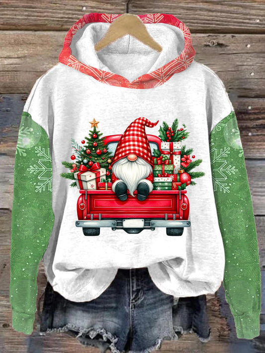 Christmas Gnome And Truck Printed Hoodie