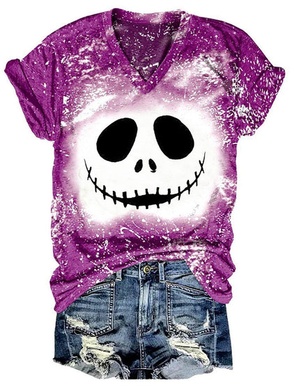 Halloween Tie-Dye Print V Neck T-Shirt
