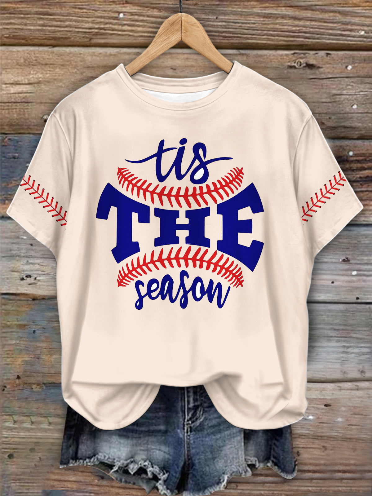 Fashion Retro Baseball Print Crew Neck T-shirt