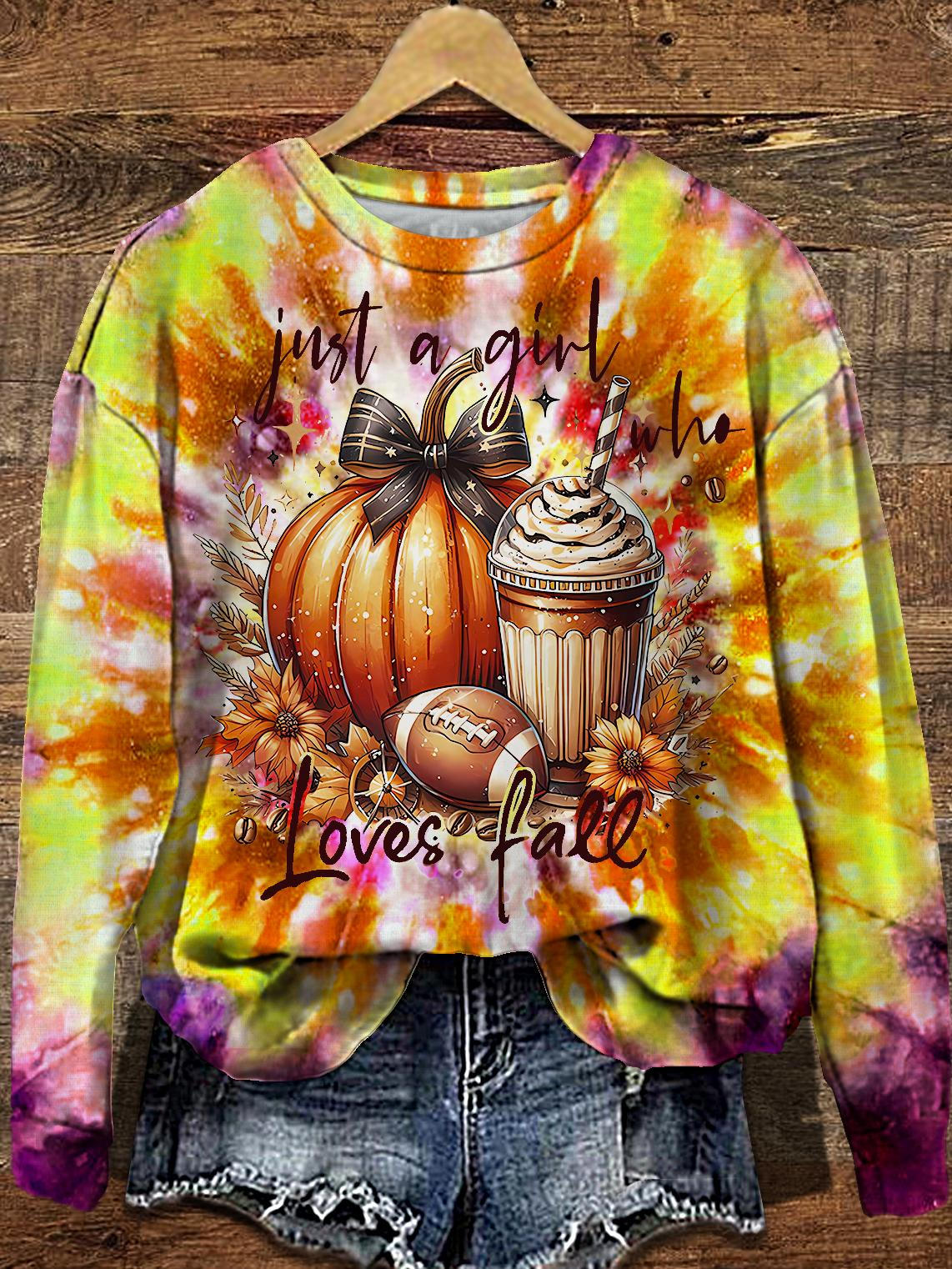 Women's Fall-loving Girls' Pumpkin Printed Round Neck Long Sleeve Top