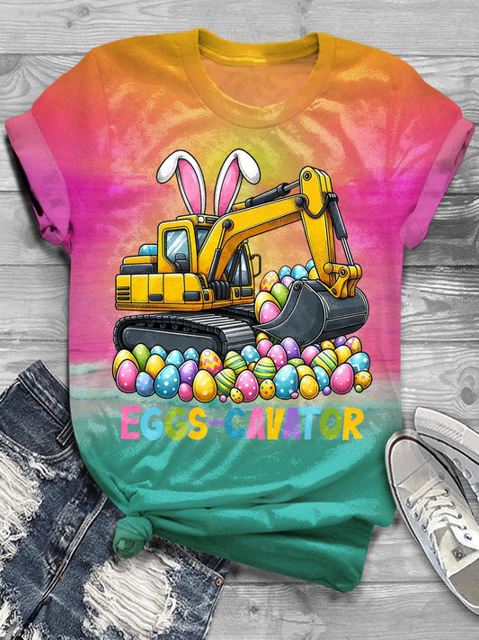 Easter Day Cute Rabbit Digger Easter Egg Print T-shirt