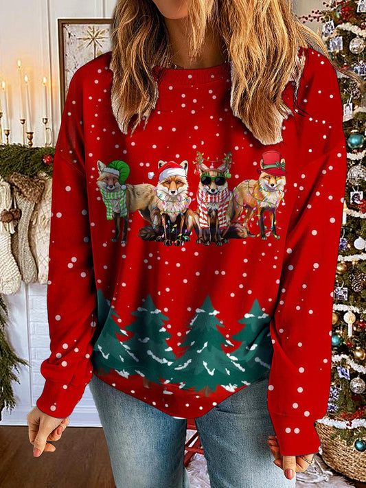 Funny Dog Christmas Printed Long Sleeve Casual Top