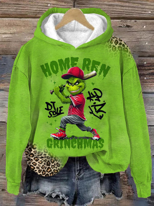 Home Run Grinchmas Baseball Long Sleeve Printed Hoodie