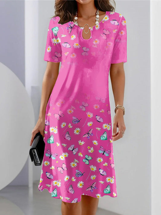 Women's Butterfly Flower Elegant Casual Print Dress