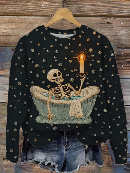 3D Skeleton Pattern Print Long Sleeve Top