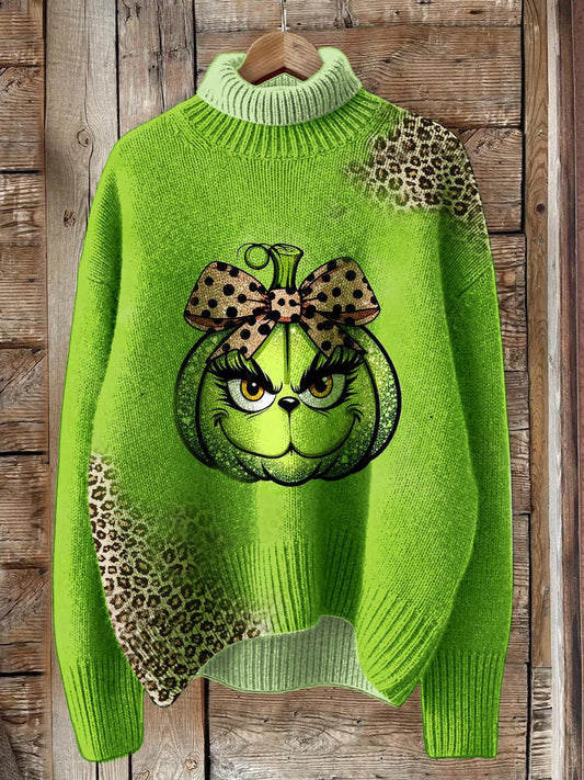 Women's Leopard Print Funny Winter Christmas Turtleneck Fleece Sweatshirt