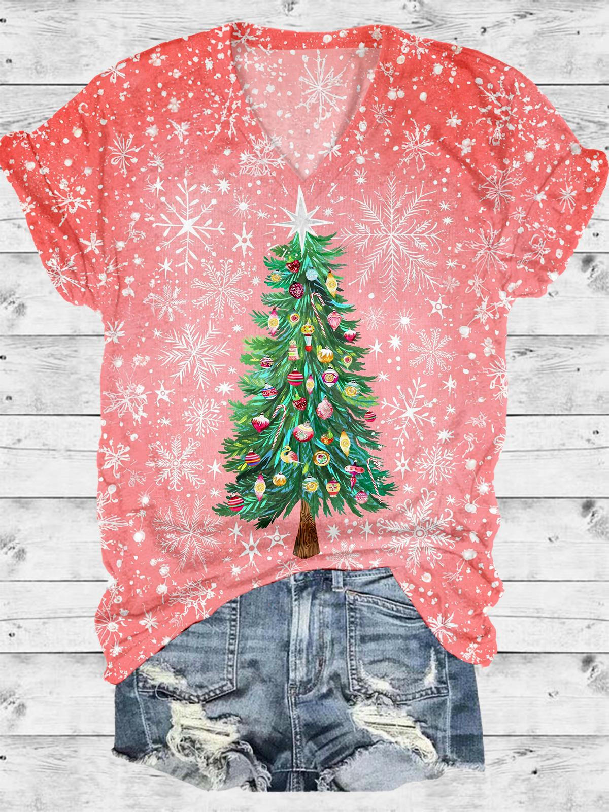 Snowing Christmas Tree V-Neck T-Shirt