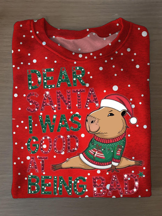 Dear Santa I Was Good at Being Bad Printed Long Sleeve Casual Top