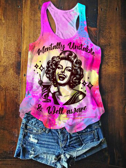 Mentally Unstable & Well Aware Sexy Girl Print Tank Top