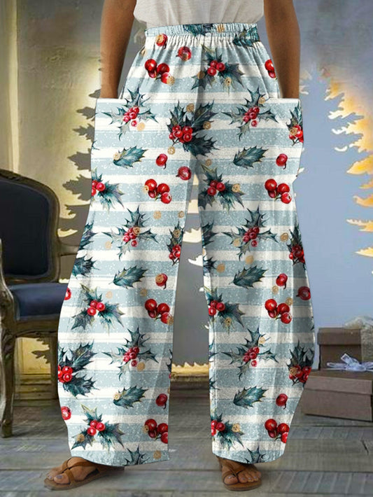 Women's Winter Christmas Berry Print Casual Pants