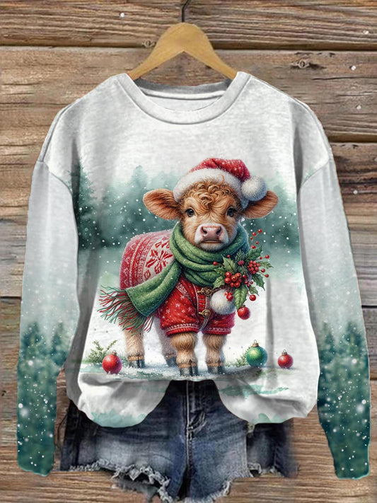 Christmas Animals Printed Long Sleeve Casual Top