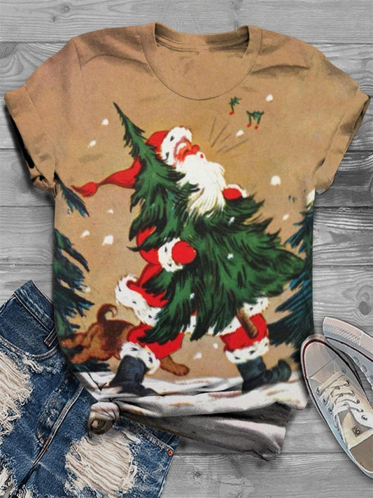 Santa Claus Fun Print Crew Neck T-Shirt