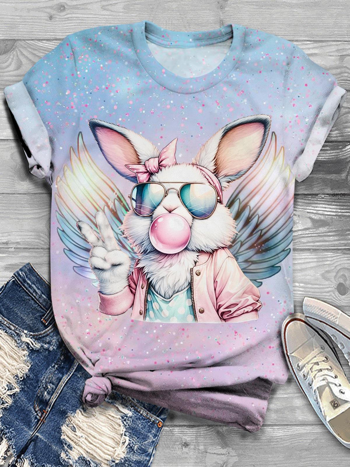 Easter Day Funny Rabbit Bubble Wings Tie Dye Print T-shirt