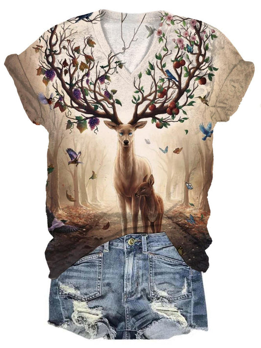 Women's Fall Deer Print Top