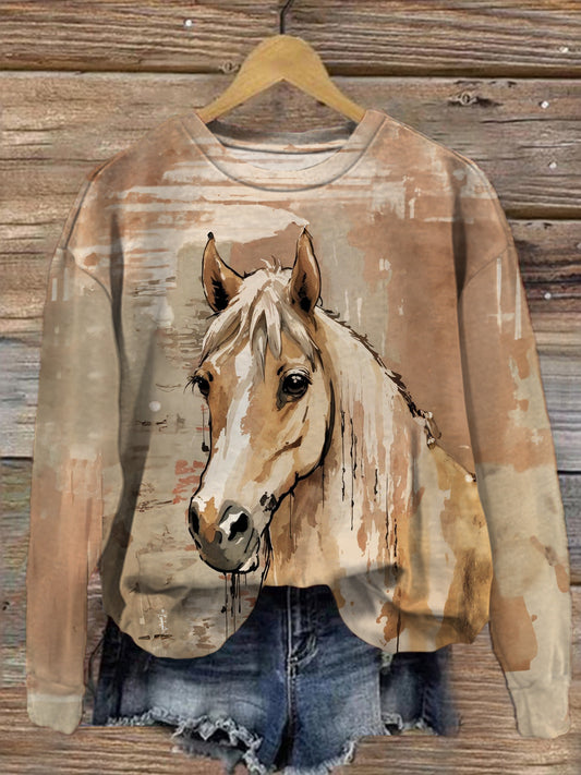 Women's Horse Crew Neck Casual Sweatshirt