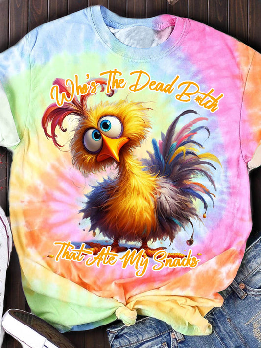 Who's The Dead Birtch Tie Dye Chicken Print Short Sleeve T-shirt