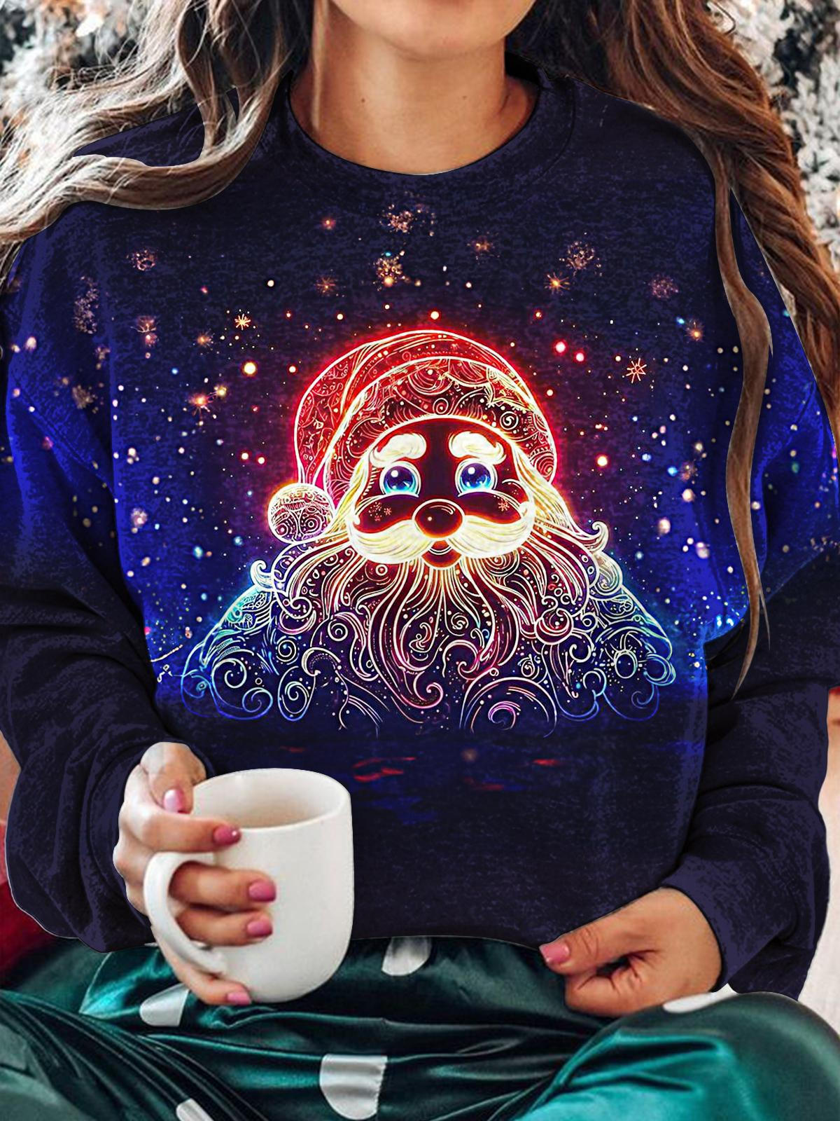 Women's Neon Christmas Printed Long Sleeve Casual Top