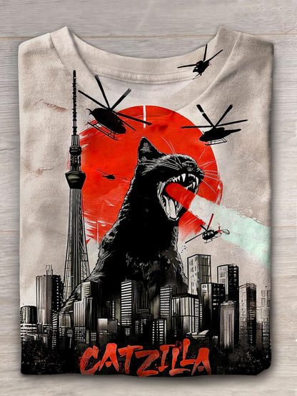 Cat Beast Helicopter City Poster Print T-shirt