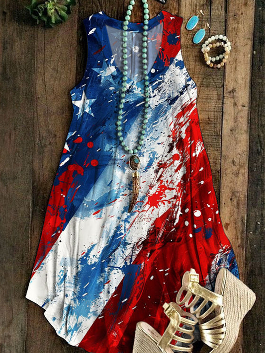 American Flag Print Casual Dress