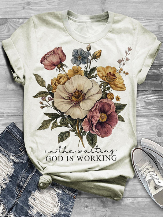 In The Waiting God Is Working Easter Day Print T-shirt