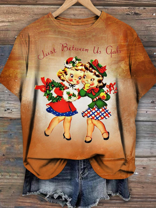 Women's Merry Christmas Girls Vintage Loose Casual T-Shirt