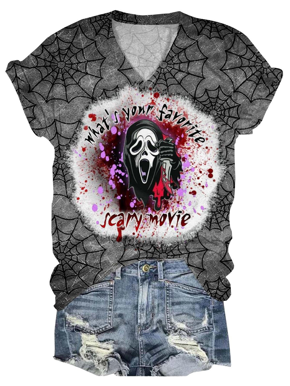 Halloween Ghost What's Your Favorite Scary Movie V Neck T-Shirt